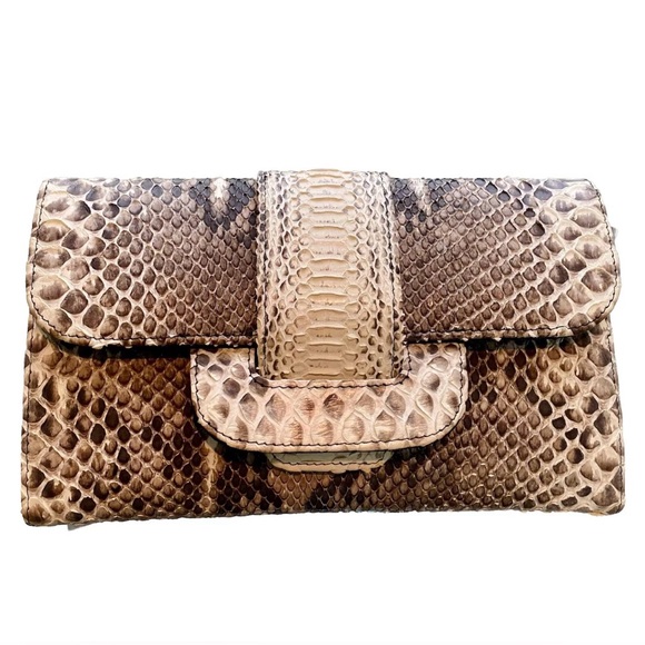 Giornie Genuine Exotic Python Snakeskin Leather Crossbody/Shoulder Bag Clutch - Picture 3 of 5